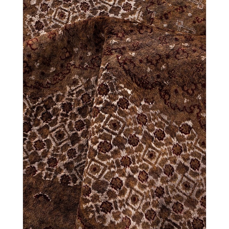 Overton Hand Knotted Wool Vintage Inspired Modern Contemporary Overdyed Brown Area Rug - 10' 1" x 14' 5"