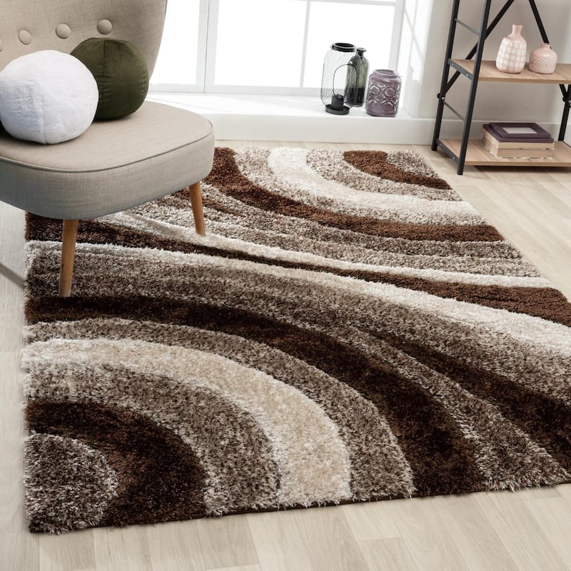 Luxe Weavers Geometric Swirl Shag Area Rug - 5' x 7' - Brown