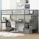 preview thumbnail 1 of 17, Gray Twin Size Solid Wood Loft Bed with Built-in Desk and Double Storage Drawers Gray