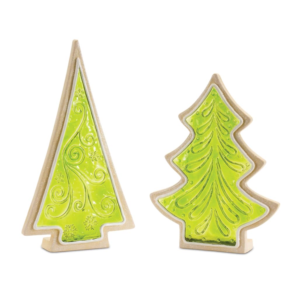 Frosted Cookie Christmas Tree Decor Set of 2 Resin Holiday Figurines - 7.5” x 1.75” x 10.25”