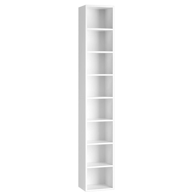 Grondin 8-Tier Media Tower, Wooden Media Storage Rack with Adjustable Shelves, Tall Narrow Bookcase Display Bookshelf