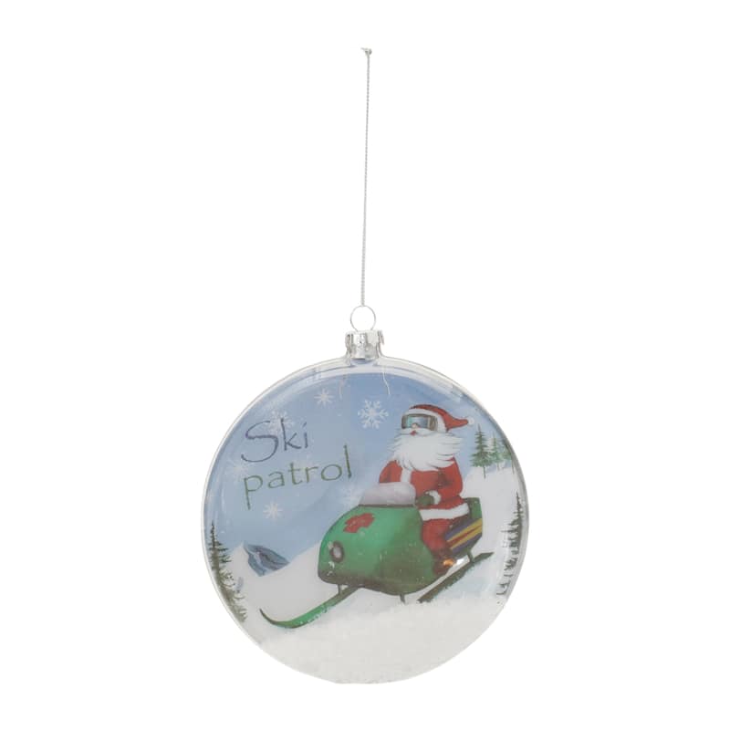 Glass Santa Ski Patrol Disc Ornament (Set of 6)