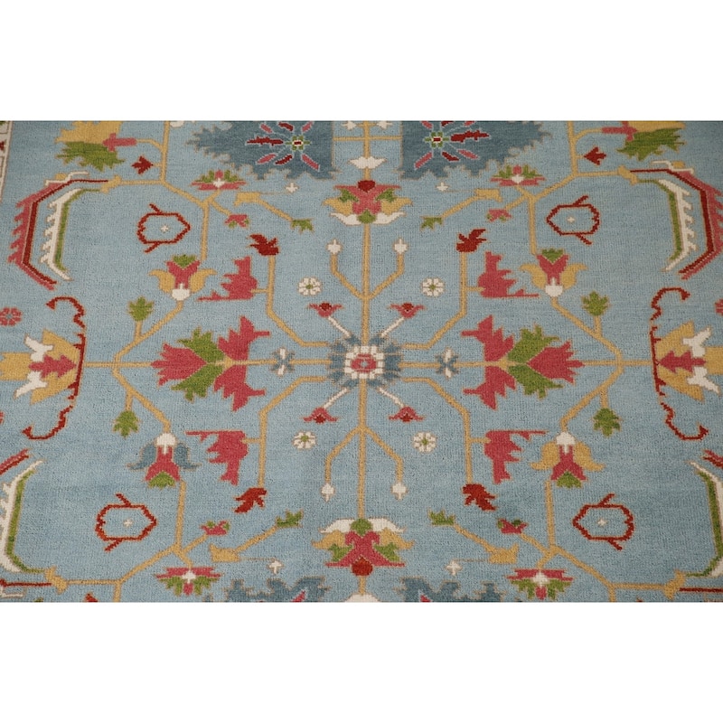 Light Blue Oushak Area Rug Handmade Oriental Wool Carpet - 8'9"x 12'0"