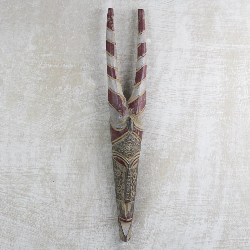 Novica Handmade Horns Of Strength African Wood And Aluminum Mask
