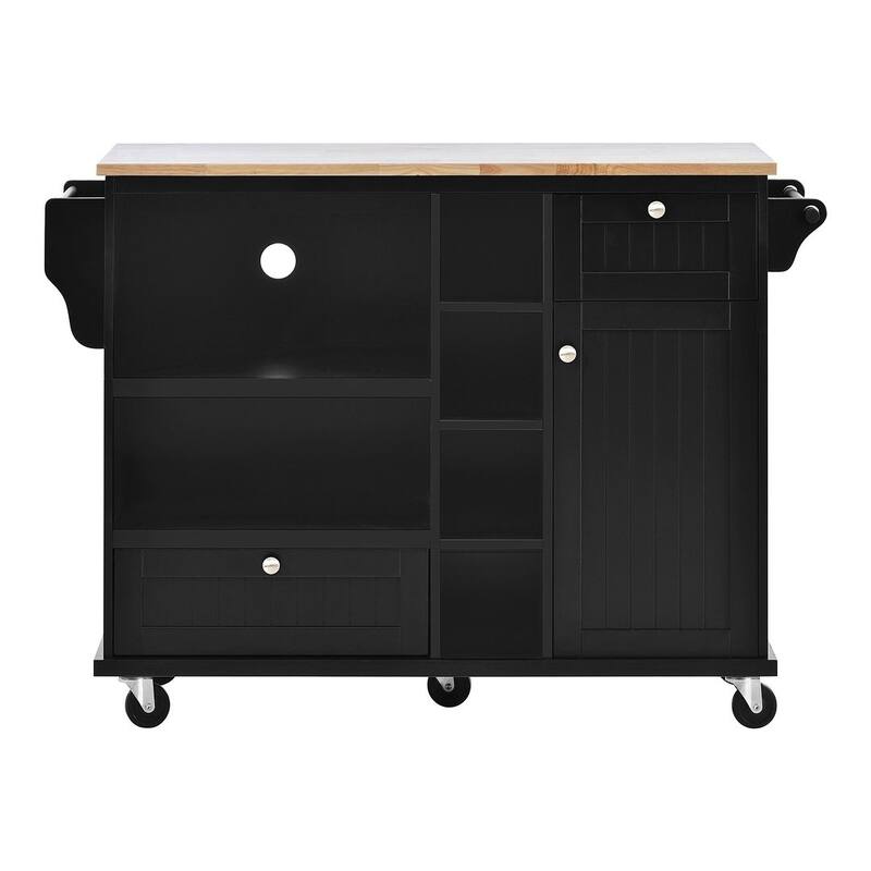 50.80 "W Versatile Solid Wood Countertop Kitchen Island with Storage and Two Locking Wheels