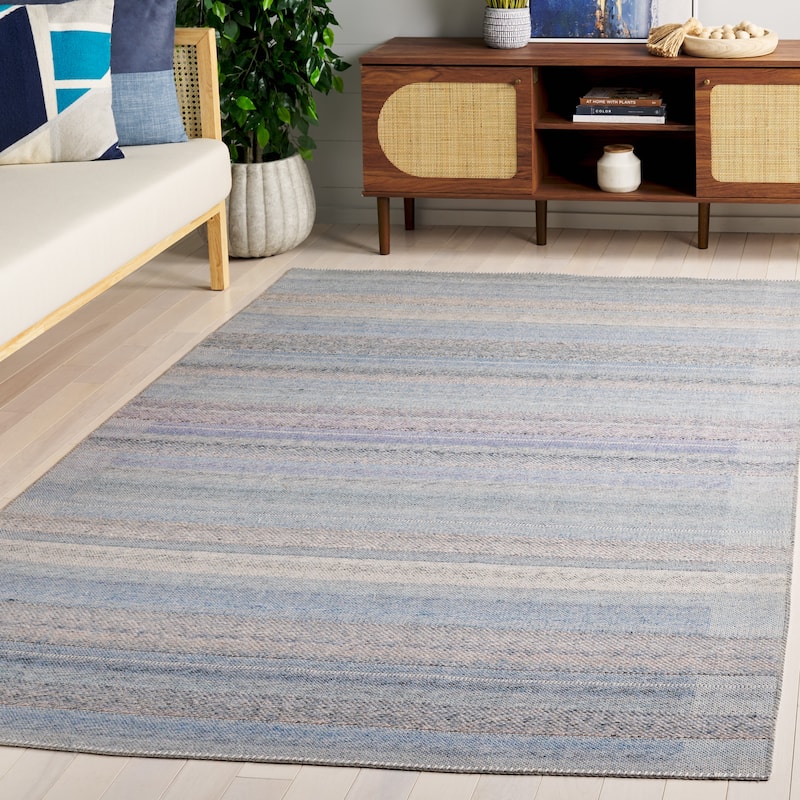 SAFAVIEH Cabo Nevenka Flatweave Boho Stripe Rug - 8' x 10' - Beige/Blue