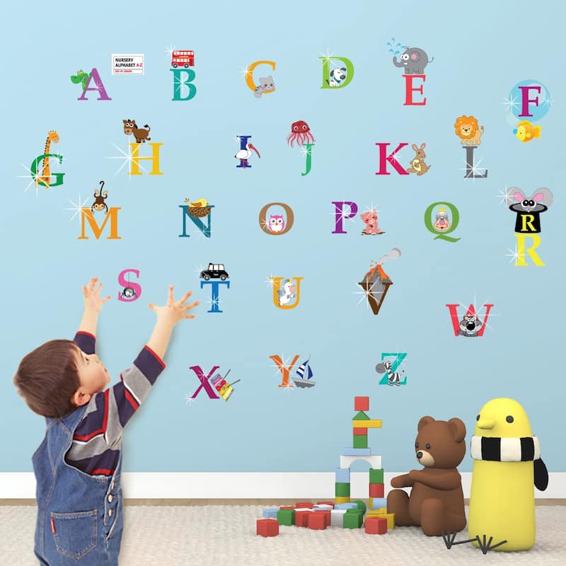 Walplus Kids Learning Alphabets Wall Sticker Nursery Decor Art Decal - Multi - 1 pack + Swarovski Crystals