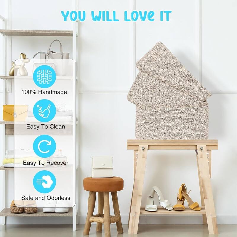 3-Pack Shelf Baskets for Organizing, Storage Baskets, Storage Organizer - 1.5"L x 0.5"W x 1"H