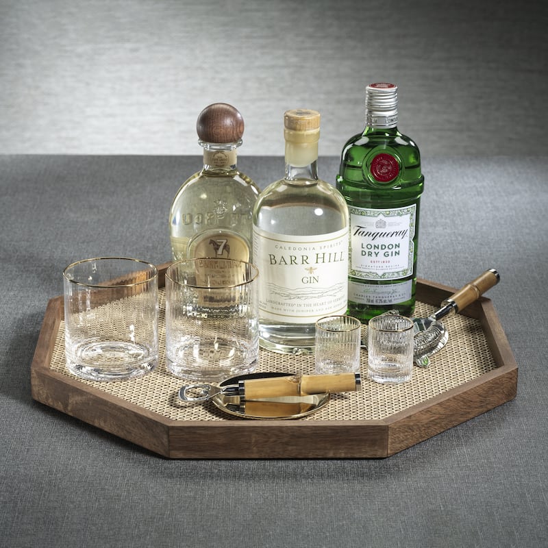 Banyan Mango Wood w/ Rattan Inlay Octagonal Tray