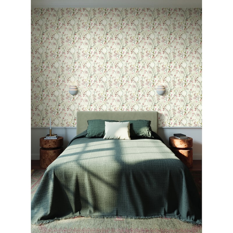 Riverside Avril Chinoiserie 27 In W X 27 Ft L Wallpaper - Coral