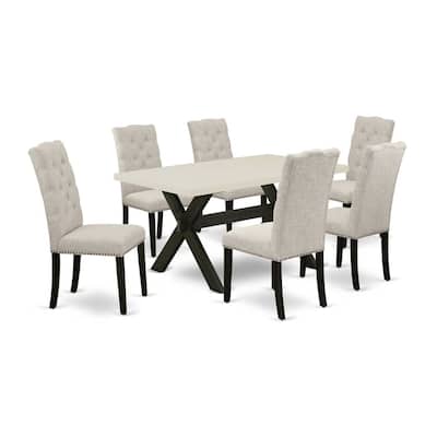HomeStock 7-Pc Rectangle Natural Oak Finish Solid Wood Top Dining Table with 6 Parson-Chairs