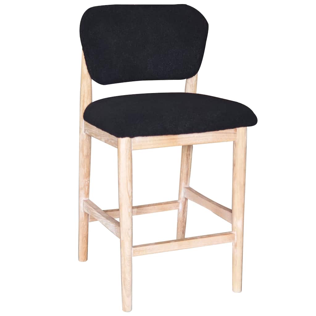 Fela Counter Stool Chair, Black Seat and Back, Natural Brown Wood