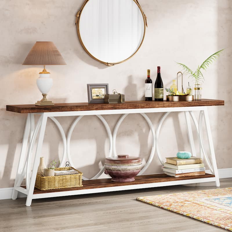 70.9 Inches Extra Long Console Table with 2 Tier Storage Shelf
