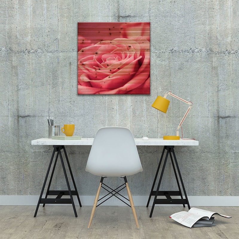 Pink Rose I Print On Wood by PhotoINC Studio - Multi-Color