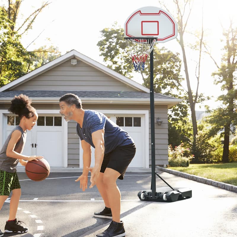 Portable Basketball Hoop Stand 5.1-6.9ft Height-Adjustable with 29'' Backboard Wheels for Indoor Outdoor White