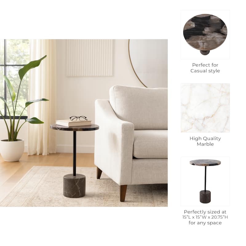 Marble Stone Accent Table Iron Base for Living Room Office - 21" Black - 15" x 15" x 20.75"