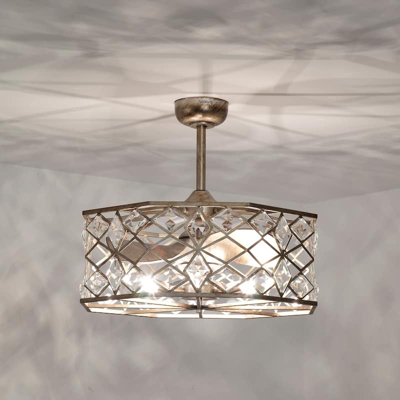 Teodora 28-inch Antique Silver 6 Lights 3 Blades Lighted Ceiling Fan with Remote