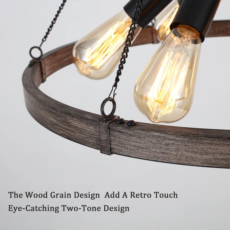 6-Light Modern Wagon Wheel Chandelier with Adjustable Chain for Study Foyer Kitchen Island