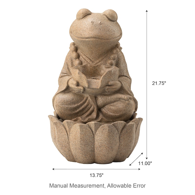 Glitzhome 21.75"H 2-Tiered Lighted Zen Style Frog Elephant Polyresin Outdoor Fountains
