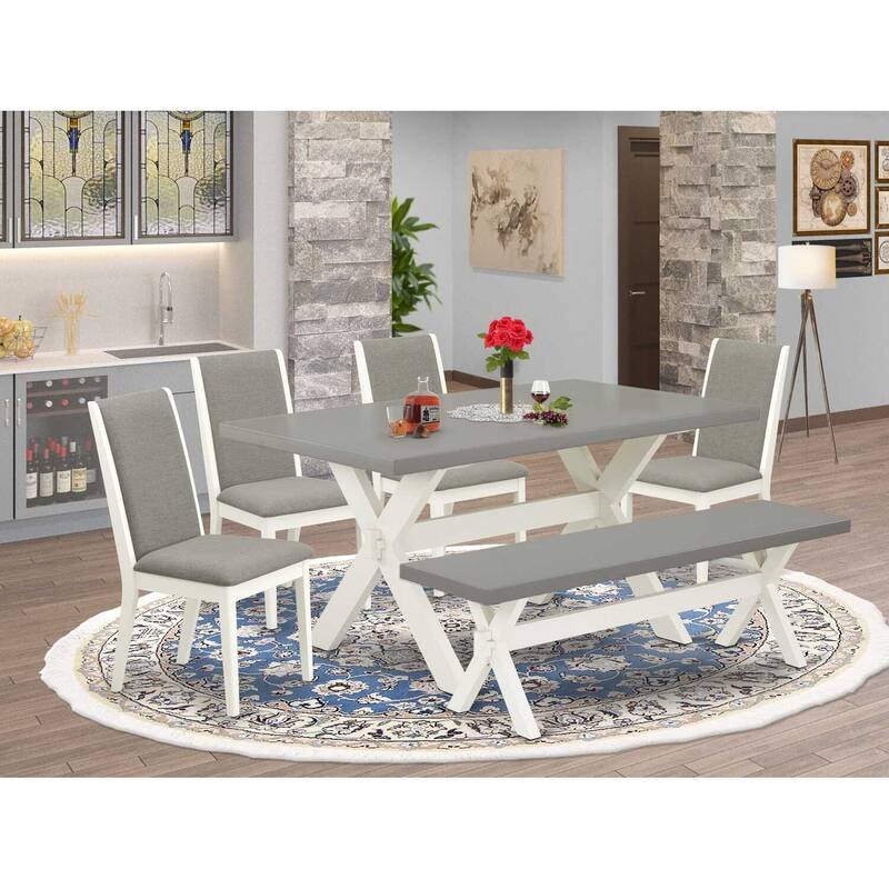 HomeStock 6-Piece Natural Oak Finish Solid Wood Top dining Table with 1-Bench and 4-Chairs