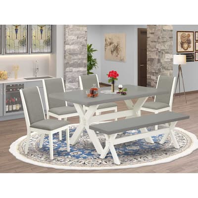 HomeStock 6-Piece Natural Oak Finish Solid Wood Top dining Table with 1-Bench and 4-Chairs