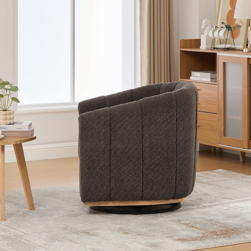Modern Cushioned Metal Base 360° Swivel Chair, Upholstered Barrel Chair, Club Armchair for Living Room, Family Room, Bedroom