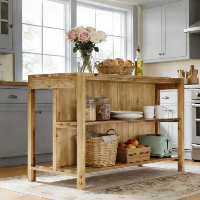 59.05" Solid Wood Kitchen Island with Storage, Dining Prep Table