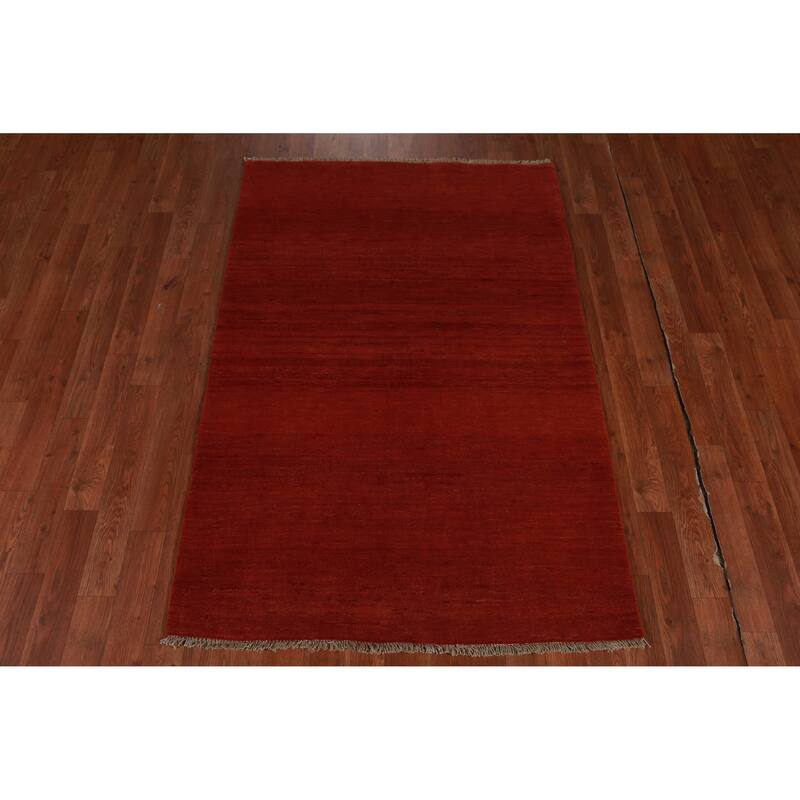 Modern Red Gabbeh Oriental Rug Handmade Wool Carpet - 3'4" x 5'0"