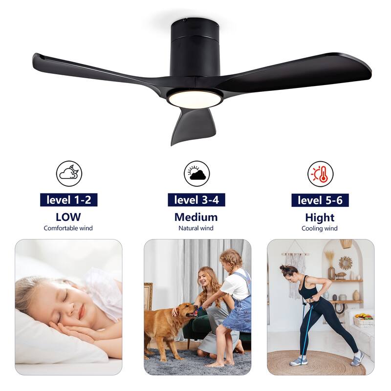 42" Flush Mount Ceiling Fan with Lights and Remote Control, Quiet DC Motor