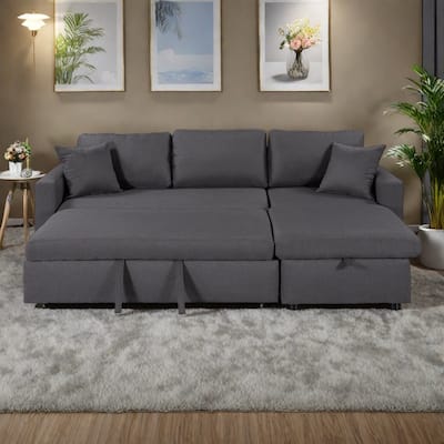 87.4" Upholstered Sleeper Sectional Sofa with Storage Chaise and Twin Fold-Out Bed