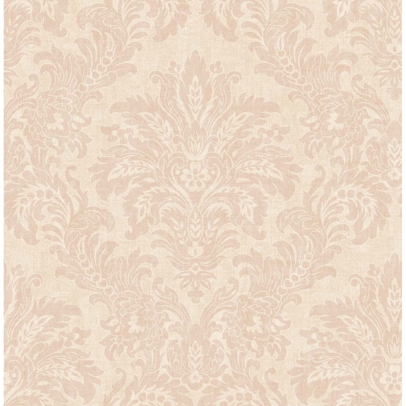Seabrook Designs Sultana Damask Unpasted Wallpaper - 20.5 in. W x 33 ft. L - Metallic Almond & Peach Melody