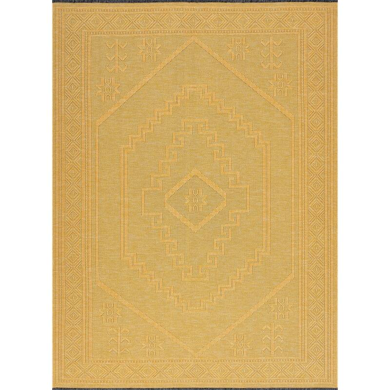 Alameda Solid Color Medallion Machine Washable Indoor Area Rug