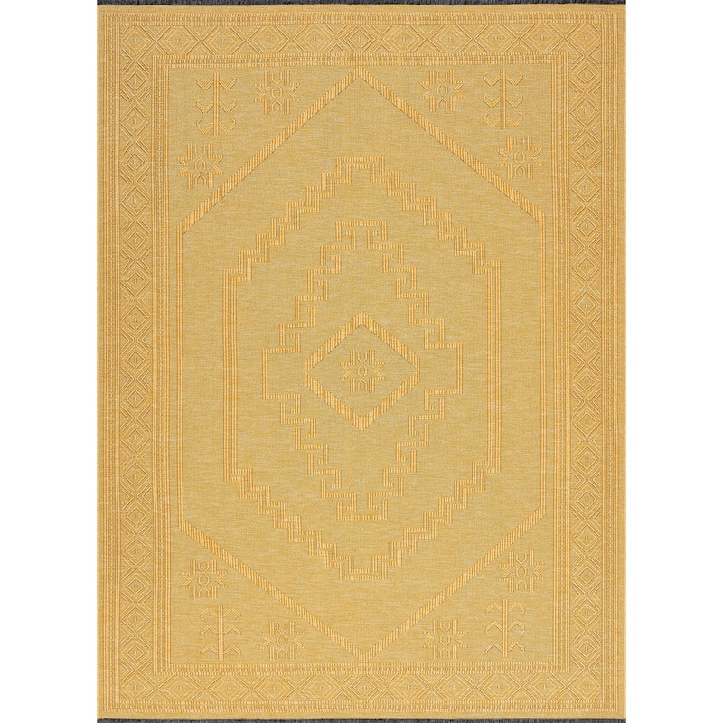 Alameda Solid Color Medallion Machine Washable Indoor Area Rug