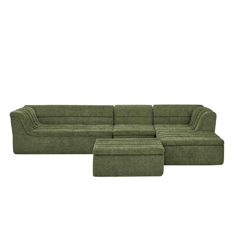 135" U-Shaped Modular Chenille Upholstered Sectional Sofa with Ottoman, No Pillows Included