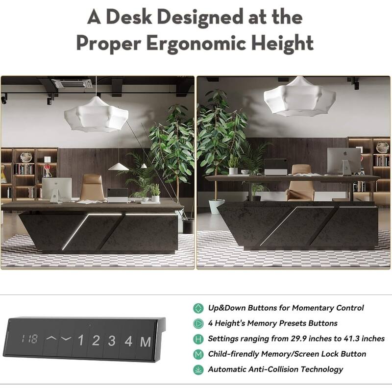 Adjustable Executive CEO Office L Shaped Desk with Drawer File Cabinets and LED Light