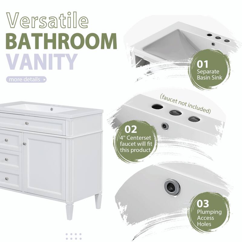 36'' Bathroom Vanity with Top Sink - Modern Storage Cabinet with Mirror