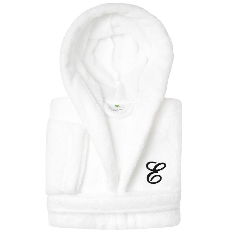 Sweet Kids 100% Polyester SUPER PLUSH Double Brushed Hooded Bathrobe with Black Script Monogram - Medium - E