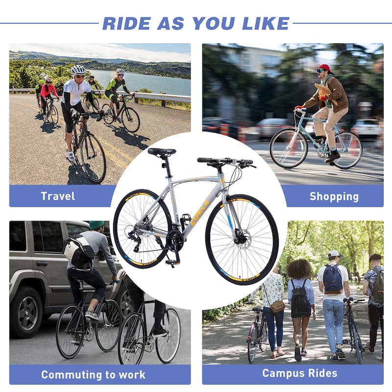 24-Speed Hybrid Road Bike with Disc Brakes, 700C Aluminum Alloy Frame, Shimano Gears, Lightweight City Bicycle