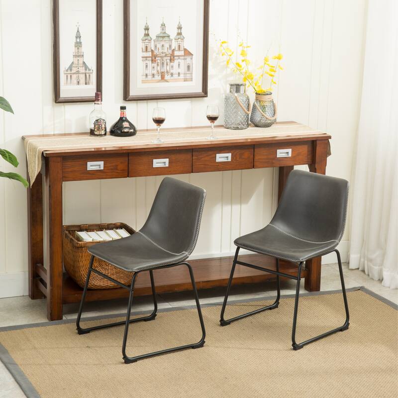 Modern Set of 2 Dining Chairs with PU Leather Backrest Metal Frame for Dining Room Living Room and Bedroom