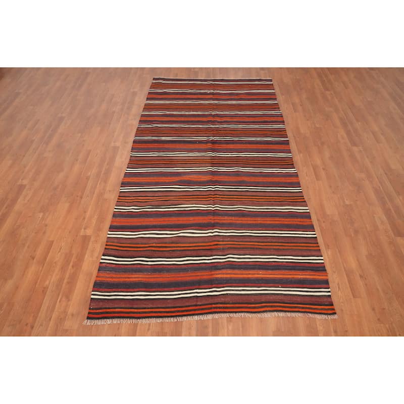 Hand Woven Oriental 100% Wool Carpet Southwestern Geometric Multi-Colored Kilim Area Rug - 9' 3'' X 4' 8''