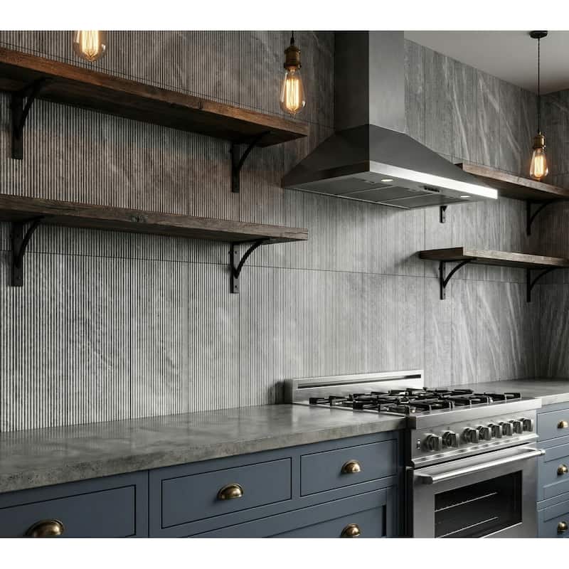 Roomfitters Carrara Marble Tile, OL Textured 3D Fluted Natural Stone for Wall, Genuine Marble, 4-Piece Box, Gray - Gray