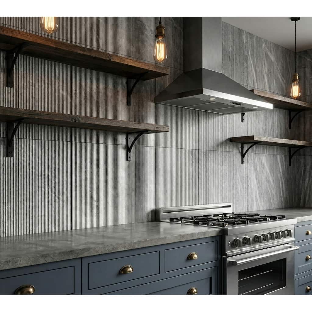 Roomfitters Carrara Marble Tile, OL Textured 3D Fluted Natural Stone for Wall, Genuine Marble, 4-Piece Box, Gray