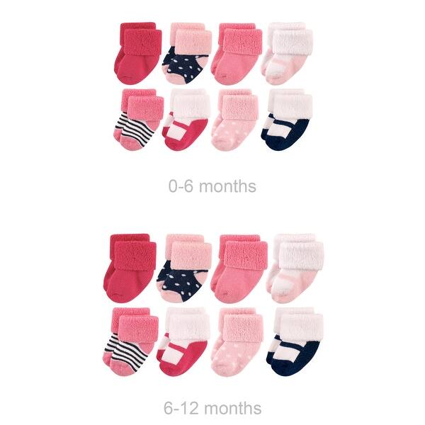 slide 1 of 1, Luvable Friends Infant Girl Grow with Me Cotton Terry Socks, Navy Mary Jane, 0-6 and 6-12 Months - Navy Mary Jane Navy Mary Jane - 0-6 and 6-12 Months