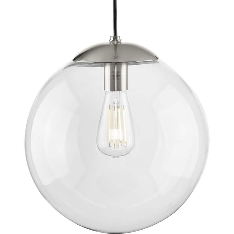 Atwell Collection 1-Light Clear Glass Brushed Nickel Large Pendant - 12 in x 12 in x 12.5 in - 12 in x 12 in x 12.5 in