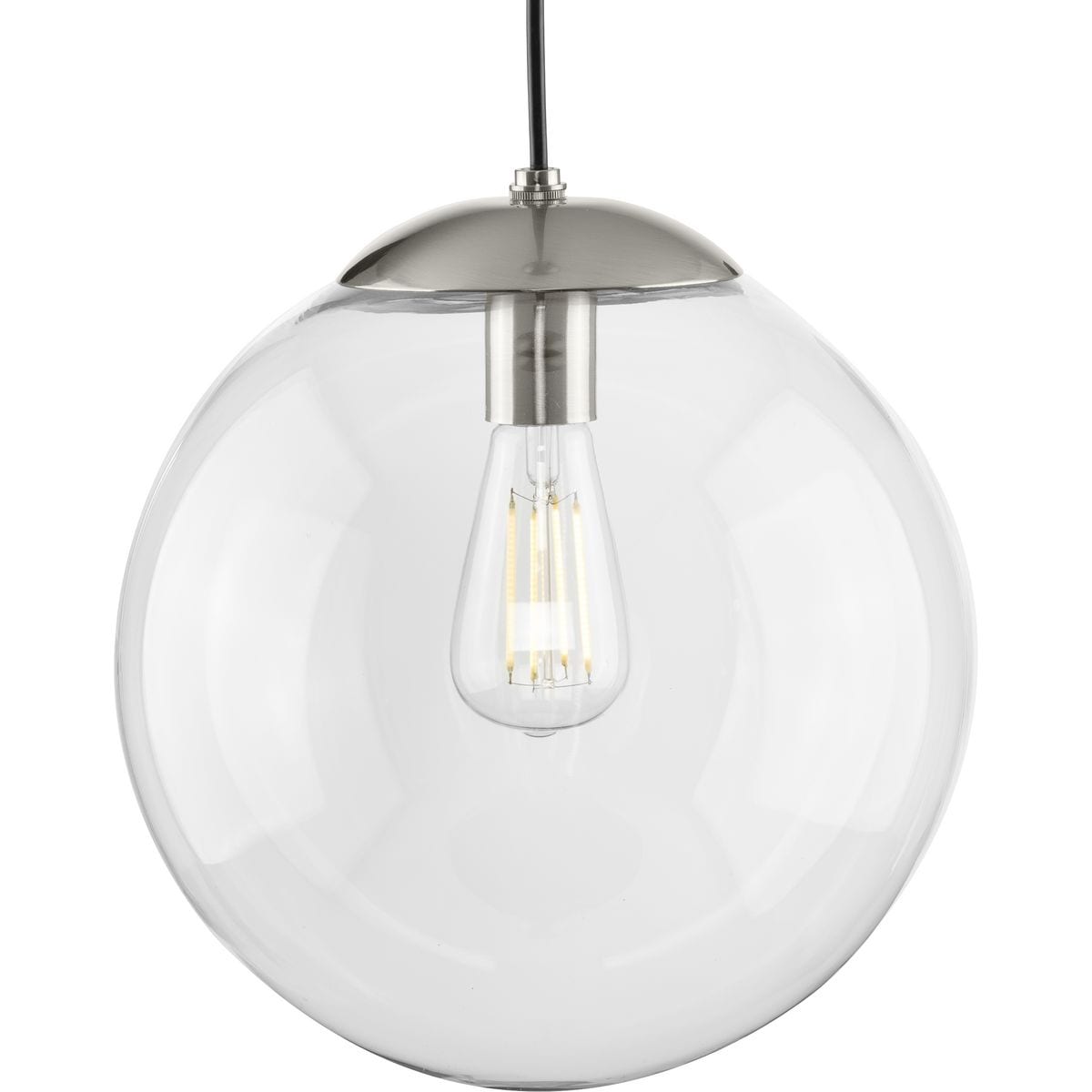 Progress Lighting Atwell Collection 1-Light Clear Glass Brushed Nickel Large Pendant - 12 in x 12 in x 12.5 in