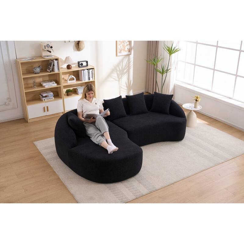 99" L-Shaped Chenille Sectional Boneless Sofa with Chaise and Pillows