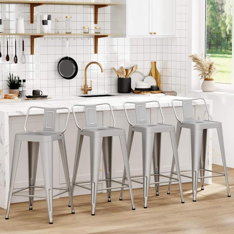 Metal Counter & Bar Stools Set of 4, 26" and 30" Seat Height Barstools with Metal Frame and Low Back for Kitchen lsland