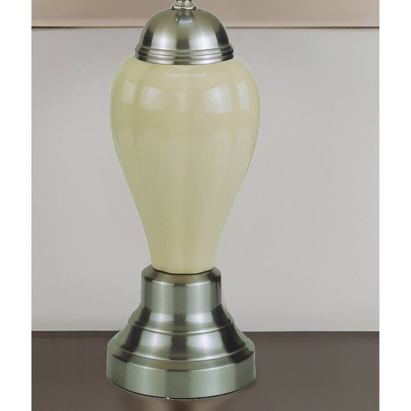 1pc Elegant Crafted Table Lamp Glossy Ivory Base Contrasting Metallic Details Pleated Shade Modern Look Porcelain Rotary Switch