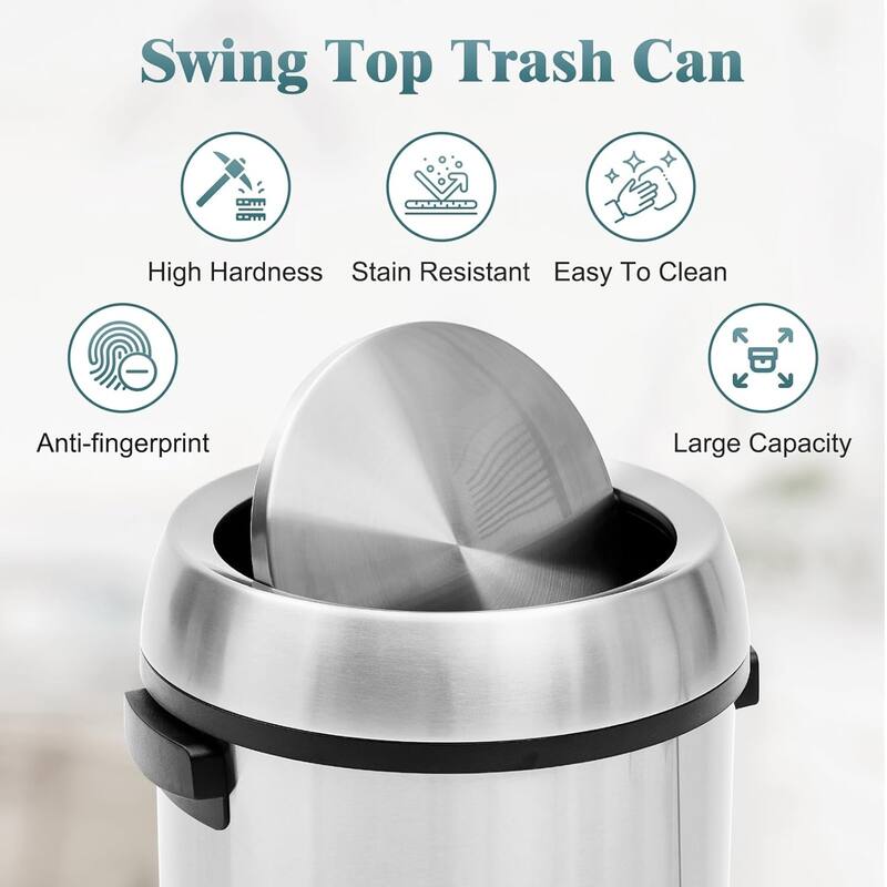 65L/17Gal Open Top Trash Can, Heavy Duty Stainless Steel Rubbish Bin