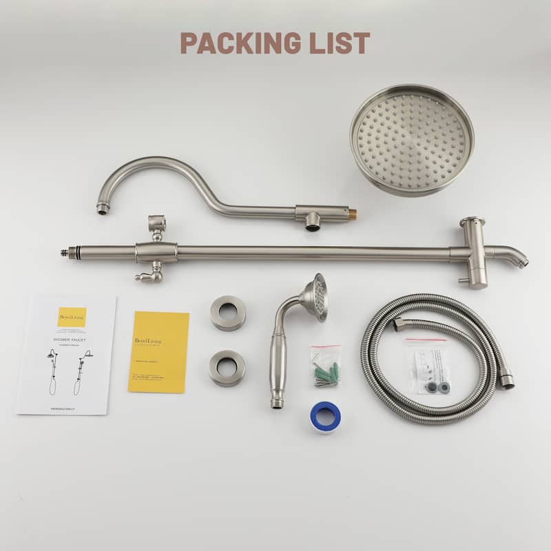 CASAINC Exposed Pipe Shower System with 8-In Rainfall Shower Head and Handheld Shower